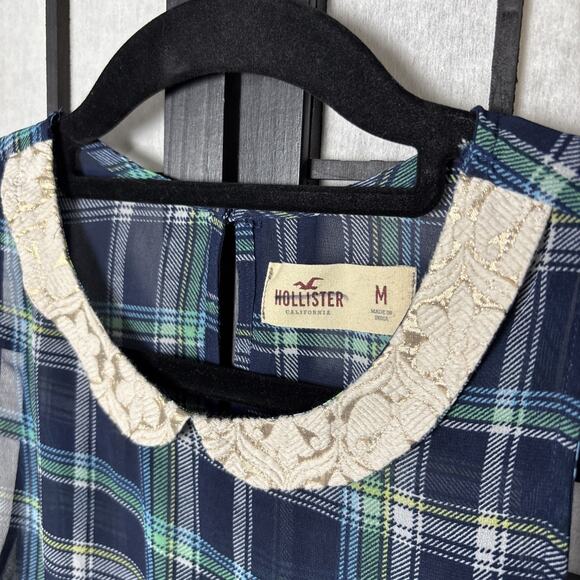 Hollister Y2K Peplum Preppy Plaid Sheer Top Medium Romantic‎ - Picture 2 of 6
